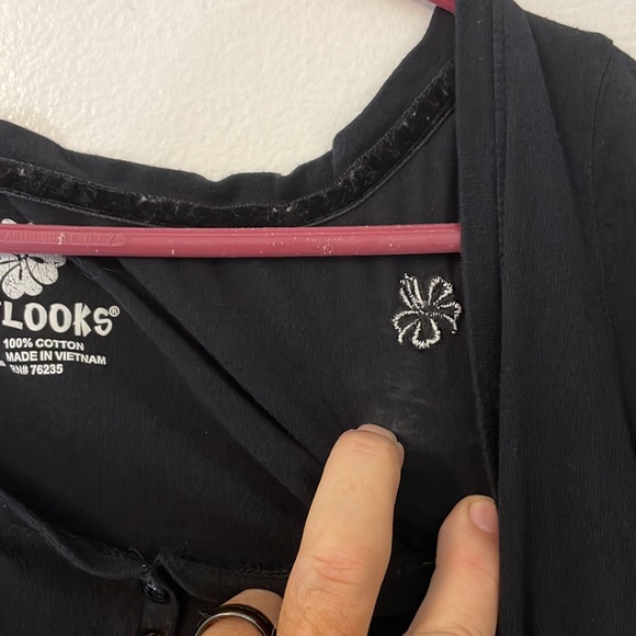 Outlooks large black blouse 100% cotton two front lower pockets - Picture 3 of 6